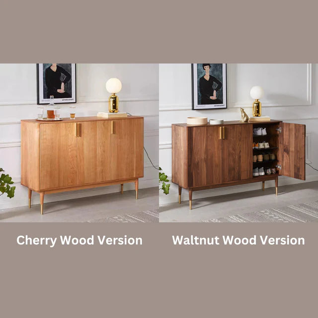 Mid-Century Modern Large Cherry Wood Shoe Cabinet with 3 Doors