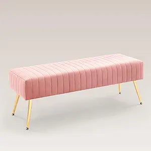 Ottoman Bench| Modern Upholstered Bedroom Benches | Footrest Stool Indoor Bench for Entryway Living Room Bedroom Dining Room (Velvet-pink)
