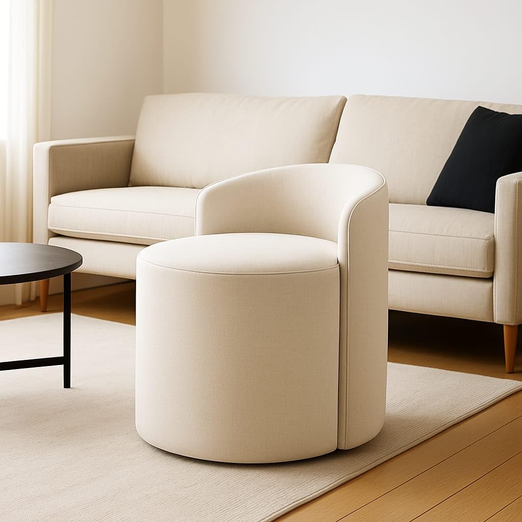 Ottoman Stool Chair with Backrest in beige color