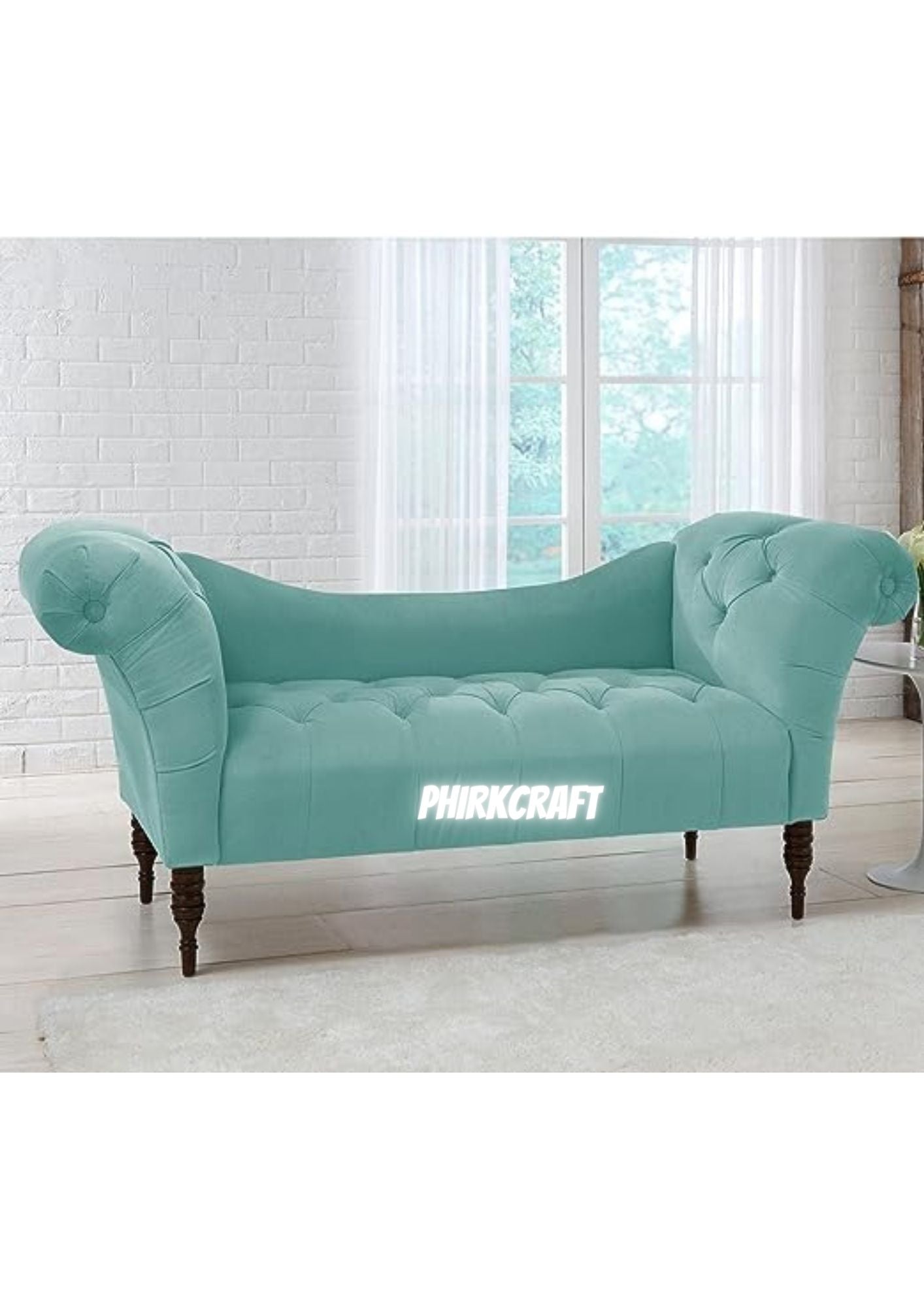 Sheesham Wood 2 Seater Sofa For Living Room (Green)