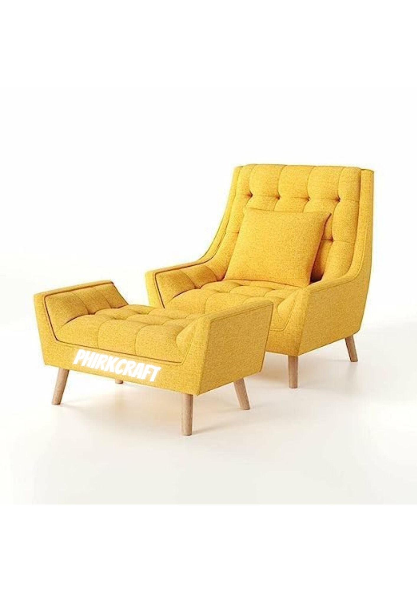 Wooden Wing Chair For Living Room, Arm Chair With Ottoman (Yellow)