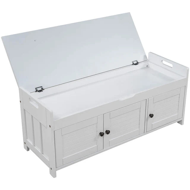 Rustic Wood Shoe Storage Bench with Sliding Doors
