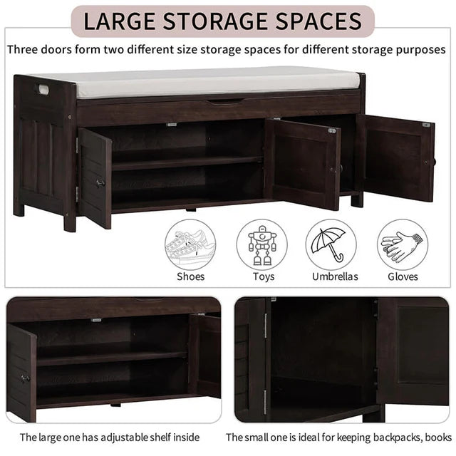 Rustic Wood Shoe Storage Bench with Sliding Doors