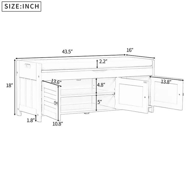 Rustic Wood Shoe Storage Bench with Sliding Doors