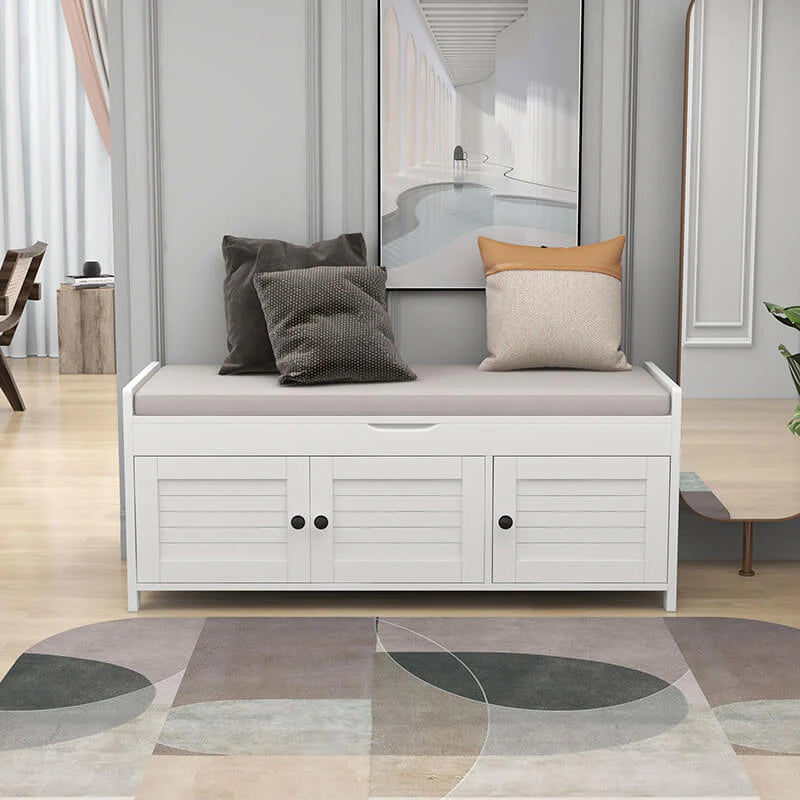Rustic Wood Shoe Storage Bench with Sliding Doors
