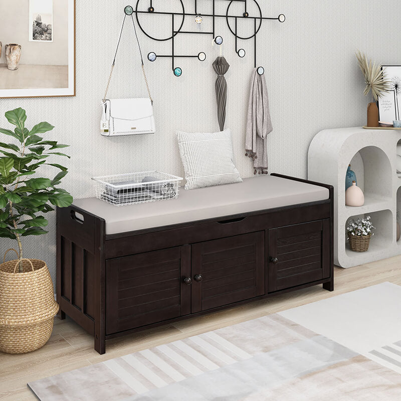Rustic Wood Shoe Storage Bench with Sliding Doors