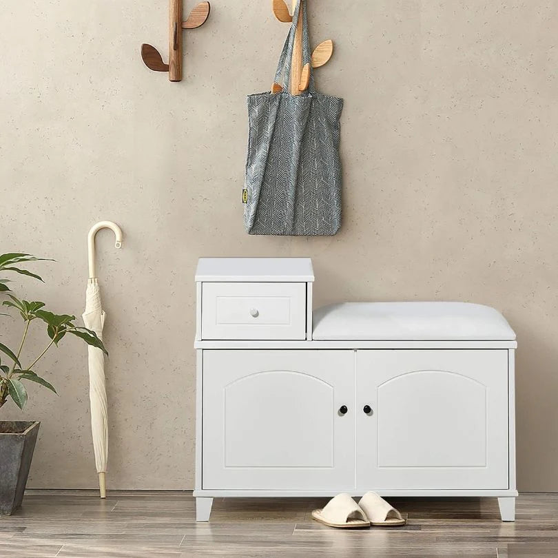 Rustic Wood Shoe Storage Bench with Sliding Doors