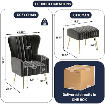 Solid Wood Wingback Chair and Ottoman Set with Pillow