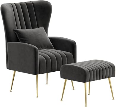 Solid Wood Wingback Chair and Ottoman Set with Pillow