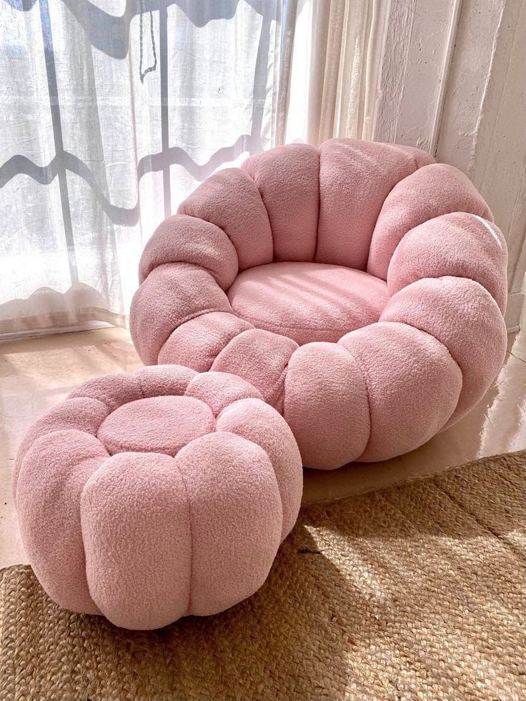 Phirkcraft Stool Chair Creative Round Pumpkin Stool Living Room Floor Sofa Chair Lamb Fleece Sofa Ottoman Stools Low Pouffe Footrest Stools Modern Stool