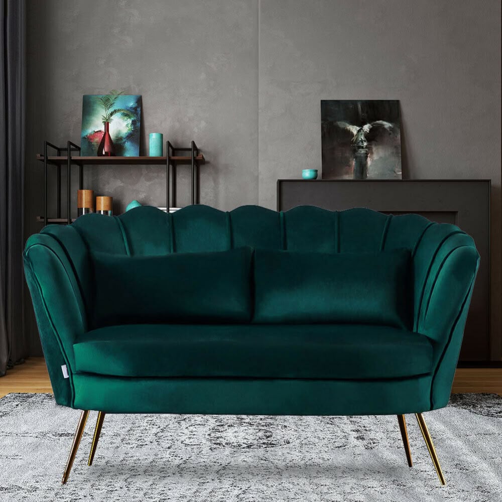 Wooden 2 Seater Sofa For Living Room (Green)