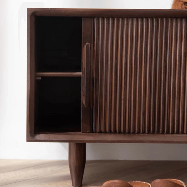 Rustic Wood Shoe Storage Bench with Sliding Doors