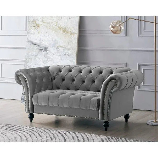 Two seater wooden grey sofa
