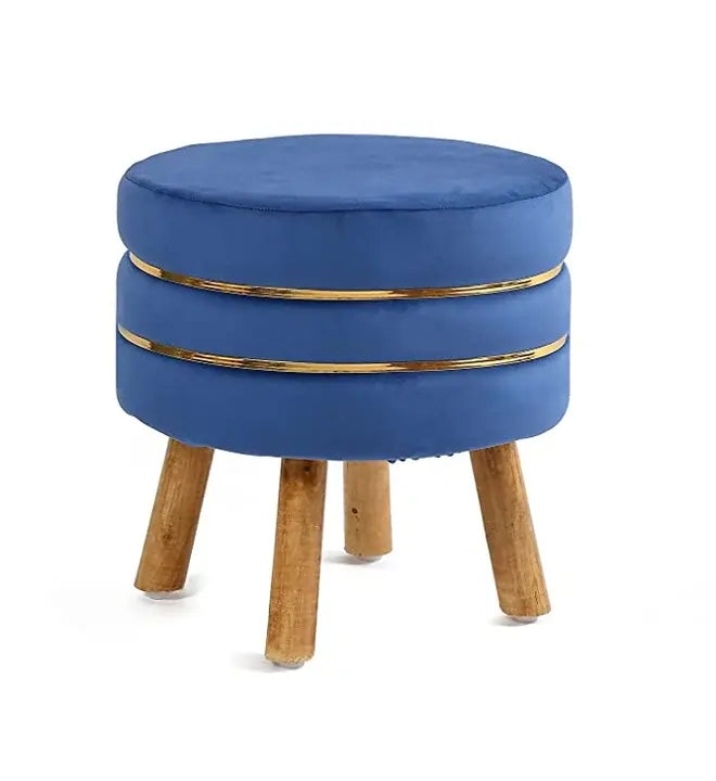 wooden ottoman blue color stool with golden belt