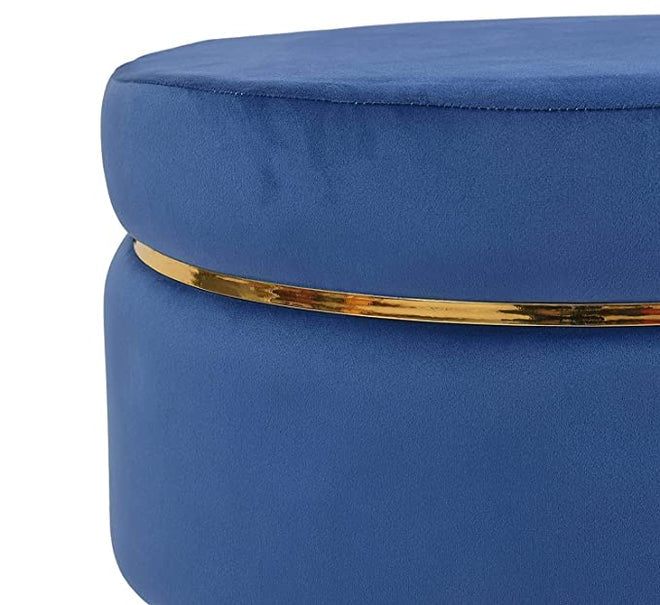 wooden ottoman blue color stool with golden belt