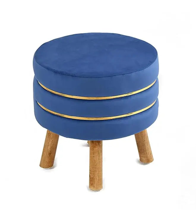 wooden ottoman blue color stool with golden belt