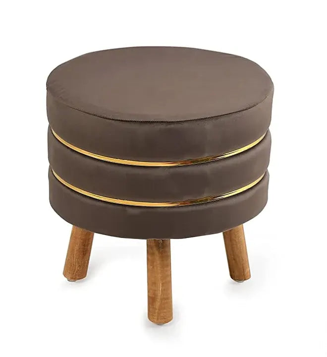 wooden ottoman brown color stool with golden belt.webp