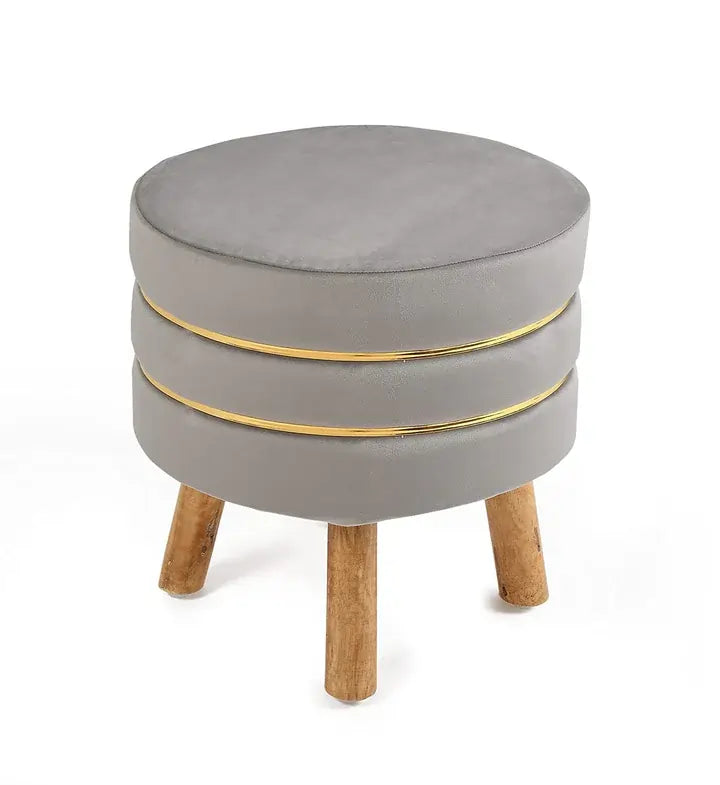 wooden ottoman grey color stool with golden belt.webp