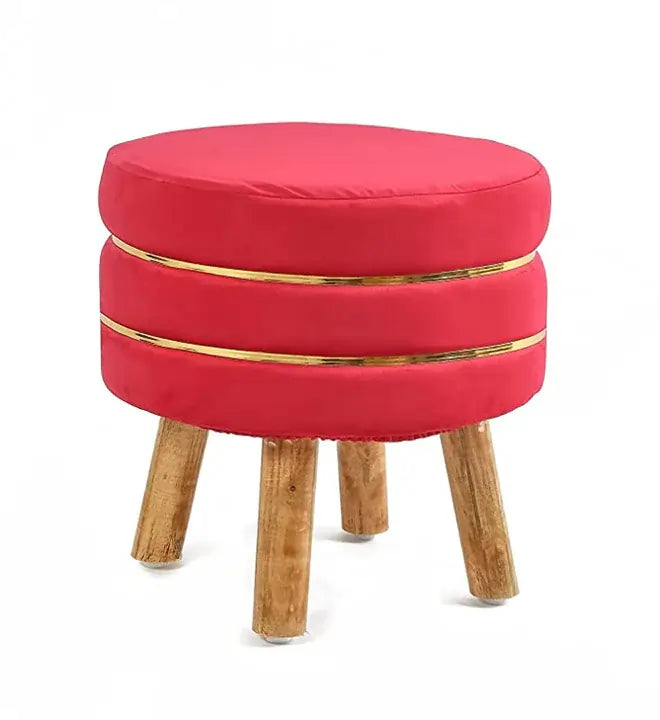 wooden ottoman red color stool with golden belt.webp